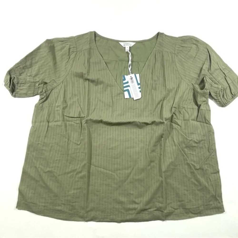 New Market & Spruce Jeni Open Crewneck Pleated Blouse